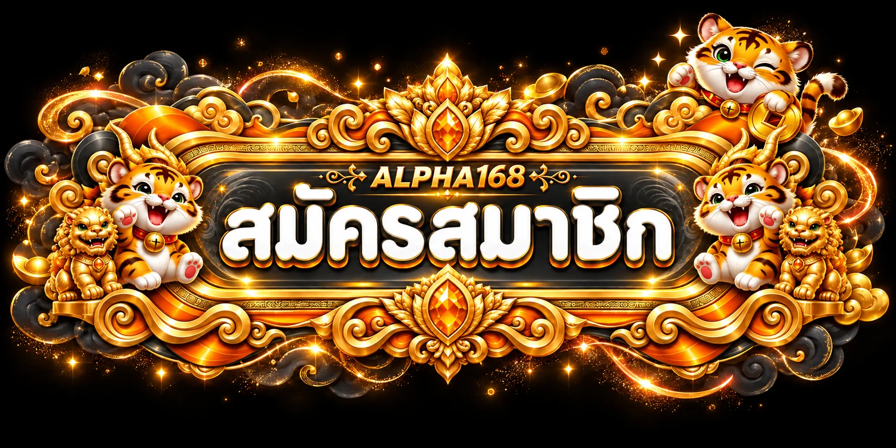 แบนเนอร์เข้าสู่ระบบ ALPHA168 โทนส้มทอง